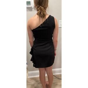 Lovers and Friends Black One Shoulder Ruffle Mini Dress Elegant Cocktail Small